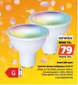 Power Conecto Smart LED-pære Opretter direkte forbindelse til Wi-Fi tilbud