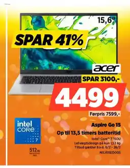 Power Acer aspire go 15 op til 13,5 timers batteritid tilbud