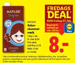 Lidl Matilde Kakao-skimmetmælk (1 L) tilbud