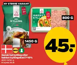 Netto Dansk hel kylling eller hakket kyllingekød tilbud