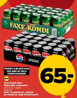 Netto Faxe Kondi eller Pepsi Max 24 x 33 cl tilbud