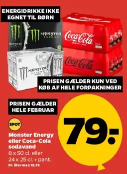 Netto Monster Energy eller Coca‑Cola (hel forpakning) tilbud