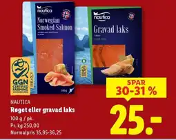 Lidl NAUTICA Røget eller gravad laks tilbud