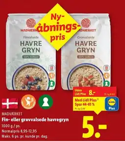 Lidl MADVÆRKET Fin- eller grovvalsede havregryn tilbud
