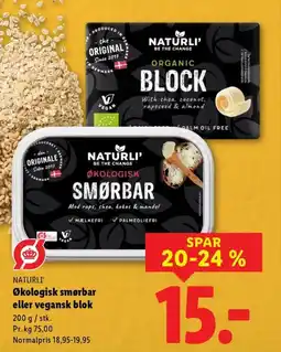 Lidl NATURLI Økologisk smørbar eller vegansk blok tilbud