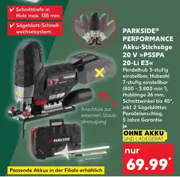 Kaufland DE PARKSIDE® PERFORMANCE Akku-Stichsäge 20 V PSSPA 20-Li E3 tilbud