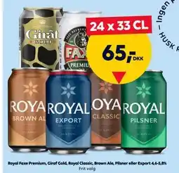 BorderShop Royal Faxe Premium, Giraf Gold, Royal Classic, Brown Ale, Pilsner eller Export 4,6-5,8% tilbud