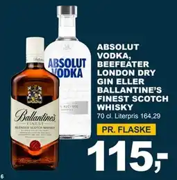 Let-Køb ABSOLUT VODKA, BEEFEATER LONDON DRY GIN ELLER BALLANTINE’S FINEST SCOTCH WHISKY tilbud