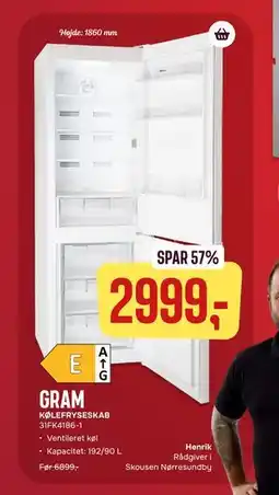 Skousen GRAM KØLEFRYSESKAB 31FK4186-1 tilbud