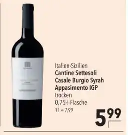 Citti Cantine Settesoli Casale Burgio Syrah Appasimento IGP tilbud