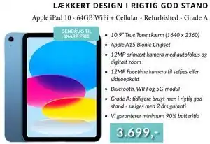 Apple iPad 10 - 64GB WiFi + Cellular - Refurbished - Grade A