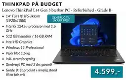 CBC Lenovo ThinkPad L14 Gen 3 bærbar PC - Refurbished - Grade B tilbud
