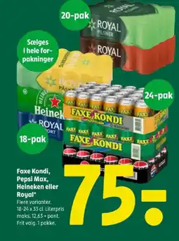 Coop 365 Faxe Kondi, Pepsi Max, Heineken eller Royal tilbud