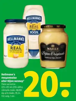 Coop 365 Hellmann's mayonnaise eller Dijon sennep tilbud
