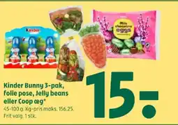 Coop 365 Kinder Bunny 3-pak, folie pose, Jelly beans eller Coop cg tilbud