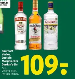 Coop 365 Smirnoff Vodka, Captain Morgan eller Gordon's Gin tilbud