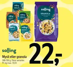 Føtex salling Mysli eller granola tilbud