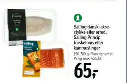 Føtex Salling dansk lakse- stykke eller ørred, salling princip torskeloins eller kammuslinger tilbud