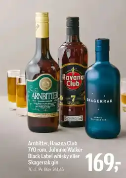 Føtex Arnbitter, Havana Club 7YO rom, Johnnie Walker Black Label whisky eller Skagerrak gin tilbud