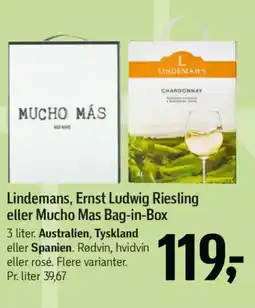 Føtex Lindemans, Ernst Ludwig Riesling eller Mucho Mas Bag-in-Box tilbud