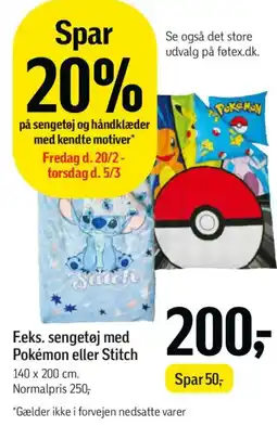 Føtex F.eks. sengetøj med Pokémon eller Stitch tilbud