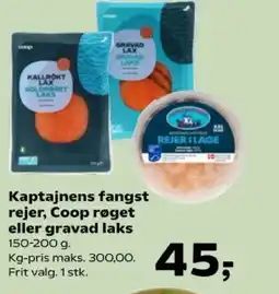 Kvickly Kaptajnens fangst rejer, Coop røget eller gravad laks tilbud