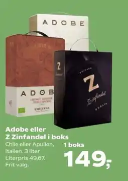 Kvickly Adobe eller Z Zinfandel i boks tilbud