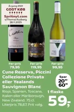 Kvickly Cune Reserva, Piccini Collezione Privata eller Yealands Sauvignon Blanc tilbud