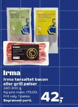 Kvickly Irma tørsaltet bacon eller grill pølser tilbud
