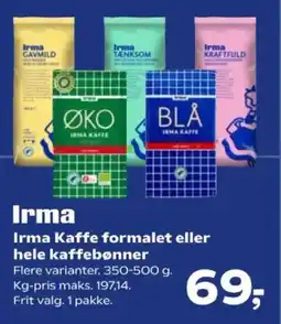 Kvickly Irma Kaffe formalet eller hele kaffebønner tilbud