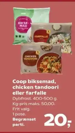 Kvickly Coop biksemad, chicken tandoori eller farfalle tilbud