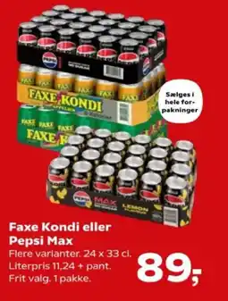 Kvickly Faxe Kondi eller Pepsi Max tilbud