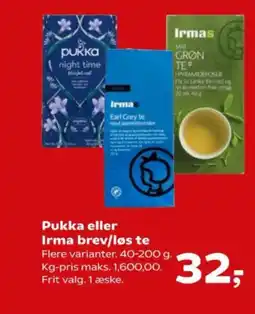 Kvickly Pukka eller Irma brev/løs te tilbud