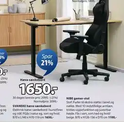 JYSK SVANEKE hæve sænkebord tilbud