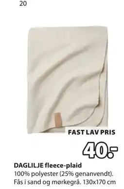 JYSK DAGLILJE fleece-plaid tilbud