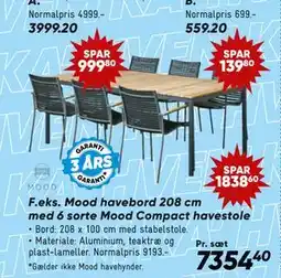 Bilka Mood havebord 208 cm med 6 sorte Mood Compact havestole tilbud