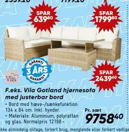 Bilka Vila Gotland hjørnesofa med justerbar bord tilbud