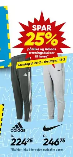 Bilka SPAR 25% på Nike og Adidas træningsbukser til herre tilbud