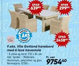 Bilka Vila Gotland havebord med 6 lave havestole tilbud