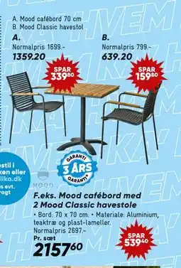Bilka Mood cafébord med 2 Mood Classic havestole tilbud