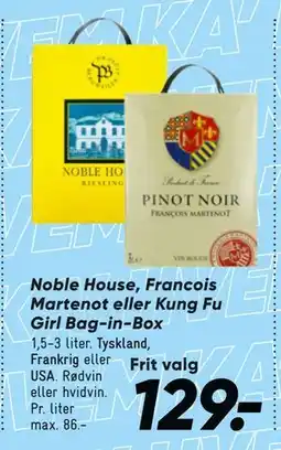 Bilka Noble House, Francois Martenot eller Kung Fu Girl Bag-in-Box tilbud