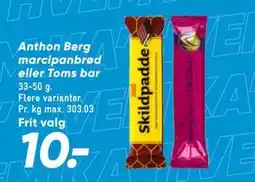 Bilka Anthon Berg marcipanbrød eller Toms bar tilbud