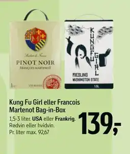 Føtex Kung Fu Girl eller Francois Martenot Bag-in-Box tilbud