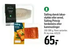Føtex Salling dansk laksestykke eller ørred, Salling Princip torskeloins eller kammuslinger tilbud