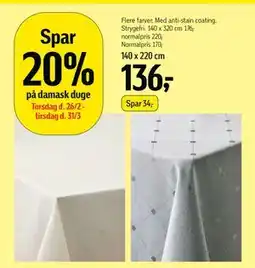Føtex Spar 20%. på damask duge tilbud