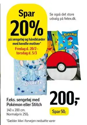 Føtex sengetøj med Pokémon eller Stitch tilbud
