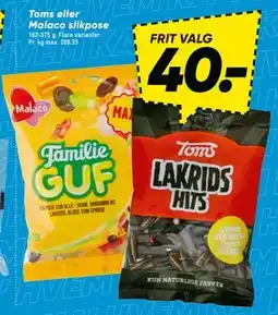 Bilka Toms eller Malaco slikpose tilbud