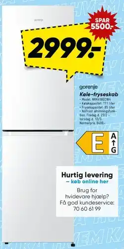 Bilka gorenje køle-fryseskab tilbud