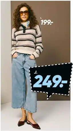 Bilka Striped knit sweater & cropped wide jeans (inset) tilbud
