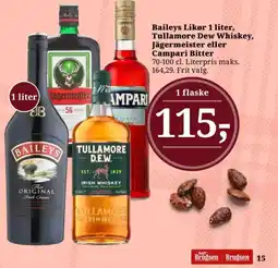 Dagli'Brugsen Baileys Likør 1 liter, Tullamore Dew Whiskey, Jägermeister eller Campari Bitter tilbud